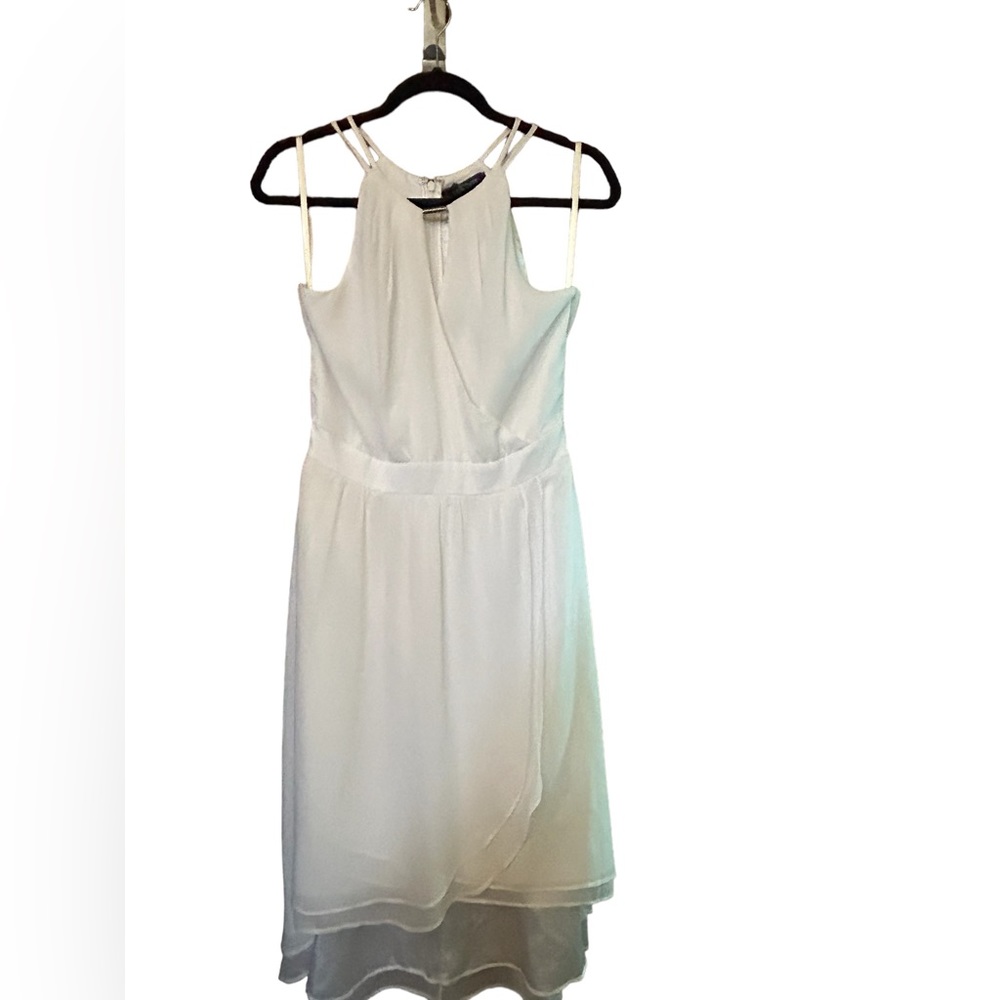 WHBM Size 8 White Fit and Flare Halter Dress, layered lined, zippered back
